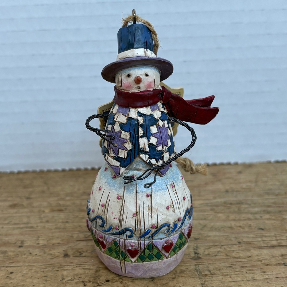 Jim Shore Heartwood Creek Snowman Ornament 2003 Enesco 38250 Blue‎ Hat Folk Art